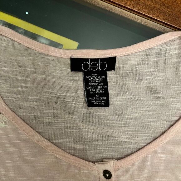 Deb 1XL Pink Top Lace Insert Sleeves Button Chest VERY CUTE - Picture 5 of 10